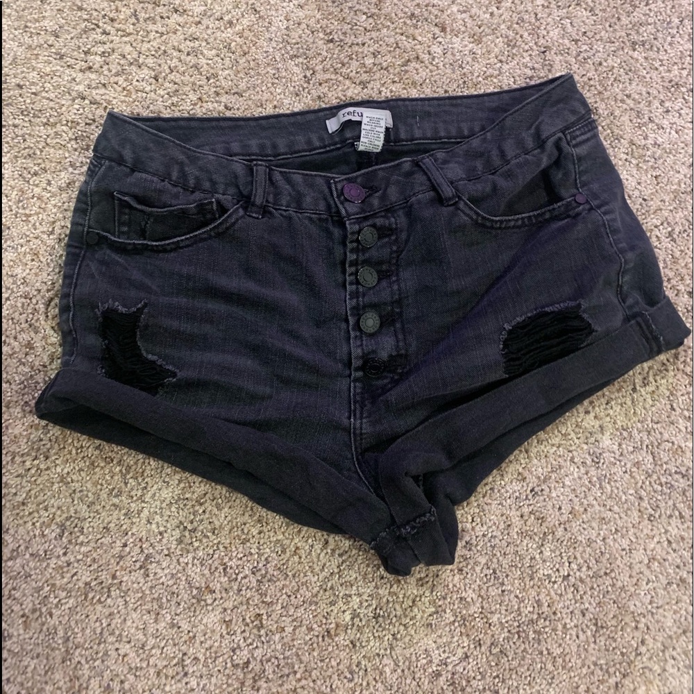 High Waisted Button Up Black Jean Shorts